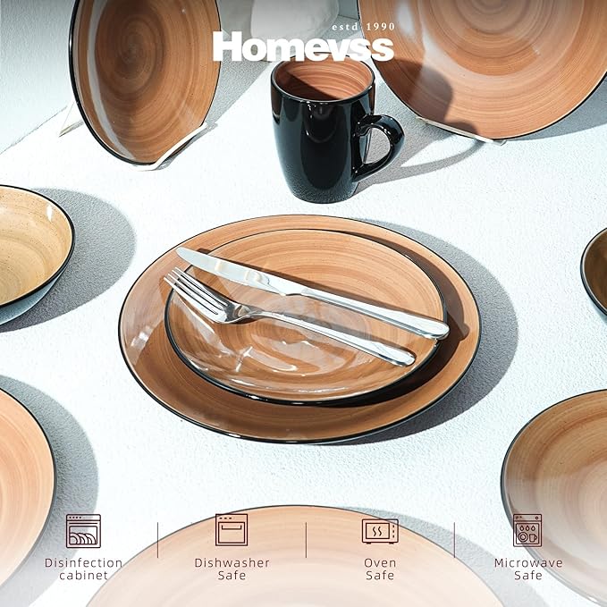 Stoneware Sonoma 16pc Dinnerware Set Black + Speckled Spin Wash Mocha