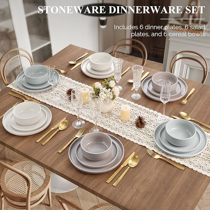 Vesteel 18-Piece Dinnerware Set Ceramic Plates and Bowls Set for 6 Speckled Stoneware Dishes Set for Family Microwave &amp Dishwasher Safe - Multi-Color