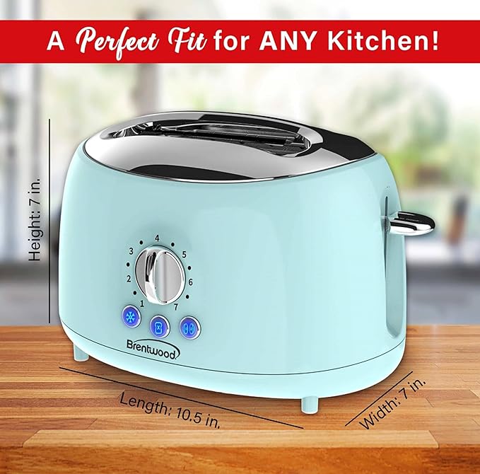 Brentwood Appliances Cool-Touch 2-Slice Retro Toaster with Extra-Wide Slots (Blue)