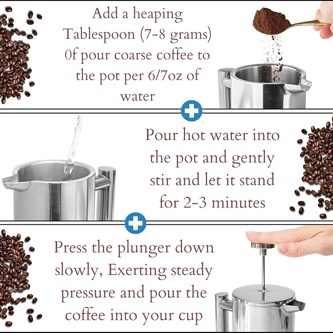Mixpresso Stainless Steel French Press Coffee Maker 26 Oz 770 ml Double Wall Insulated French Press Stainless Steel Easy Clean Tea Brewer Easy Press Durable Metal Coffee Press
