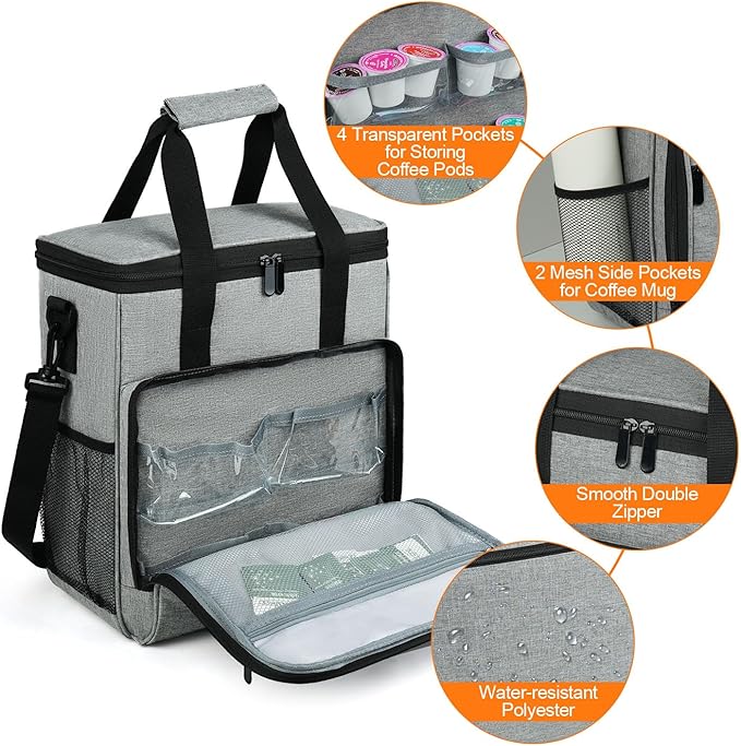 Travel Coffee Maker Carrying Bag Compatible with Keurig K-Mini or K-Mini Plus Single Serve Coffee Maker Portable Storage Bag with Shoulder StrapGrey(Bag Only)