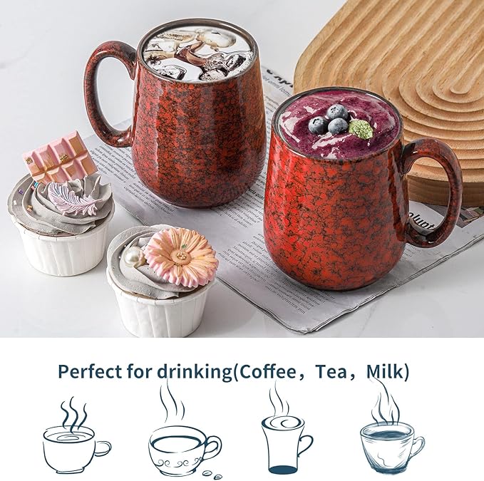 Hasense Stoneware Dinnerware Set 20 oz Ceramic Coffee Cups 10 Inch Large Ceramic Salad Plates Microwave Dishwasher Safe Red