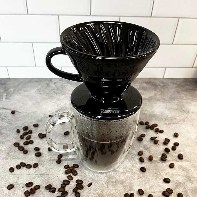 The London Sip Ceramic Coffee Dripper Pour Over Ceramic Coffee Maker Coffee Slow Brewing Accessories for Home 1-4 Cup Black