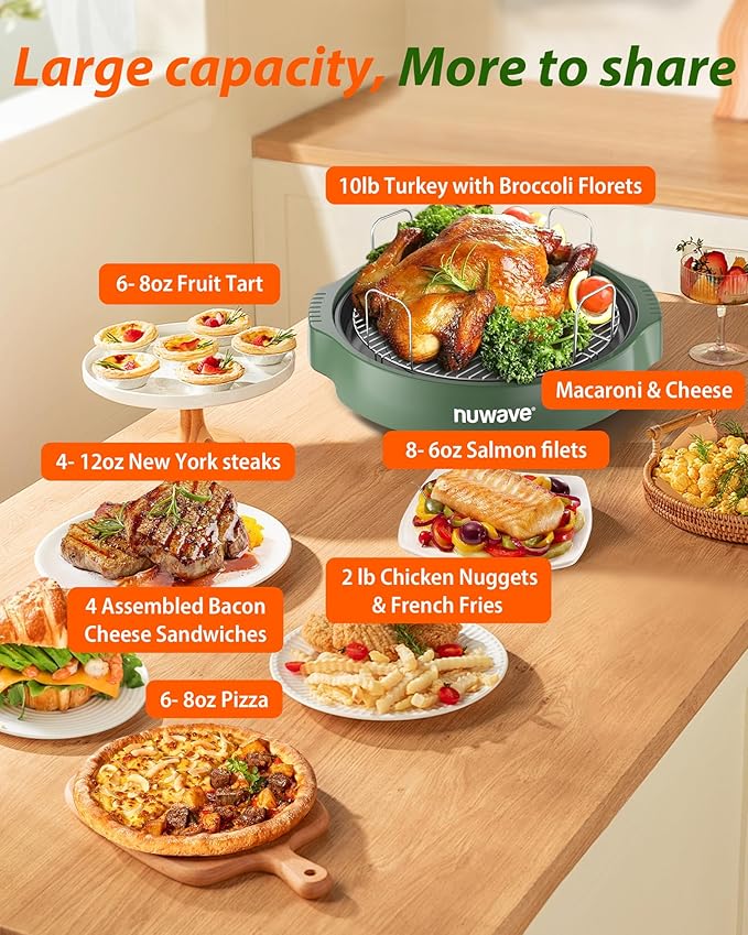 Nuwave Oven Pro Plus Air Fryer Infra-Red Countertop 2025 Advanced Convection No Defrosting or Preheating Cook Fresh or Frozen Durable Power Dome 100 Presets &amp 50 Memory PFAS Free Wild Oliv