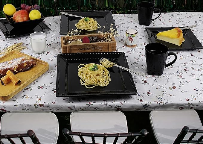 16 Piece Square Beaded Stoneware Dinnerware set by Lorren Home Trends Black