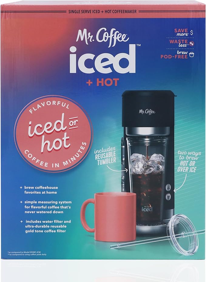 Mr. Coffee Iced Coffee Maker Single Serve Hot and Cold Coffee Maker with 22 ounce Reusable Tumbler Filter and Wholesalehome Cloth