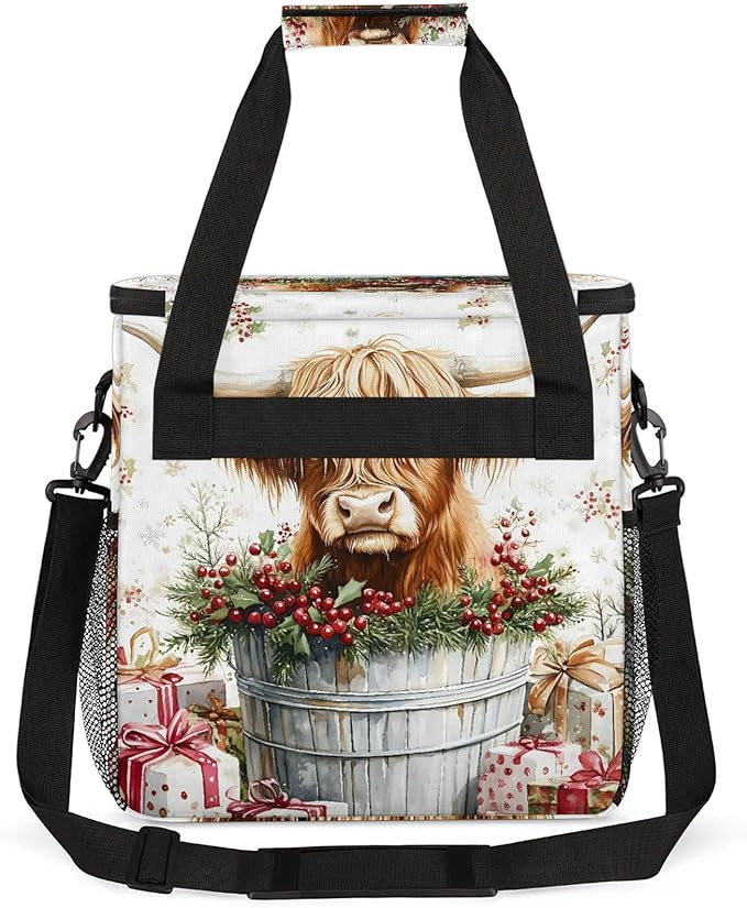 Western Cow Coffee Maker Travel Bag Highland Cow Insulated Grocery Bag Travel Picnic Leakproof Cooler Bags With Shoulder Strap