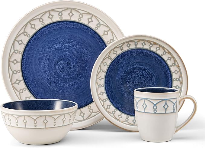 Pfaltzgraff Remi Blue 16 Piece Dinnerware Set Service for 4