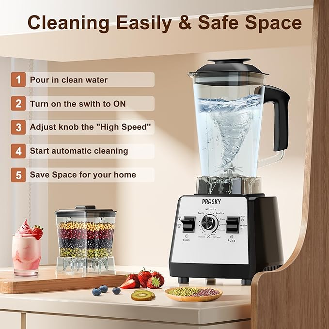 Blenders for Kitchen Smoothie Blender 2400W/1000W Prasky Blender &amp Grinder Combo 25000 RPM High Speed 68oz BPA-Free Food Processor Countertop Blender for Smoothies Shakes &amp Food (White