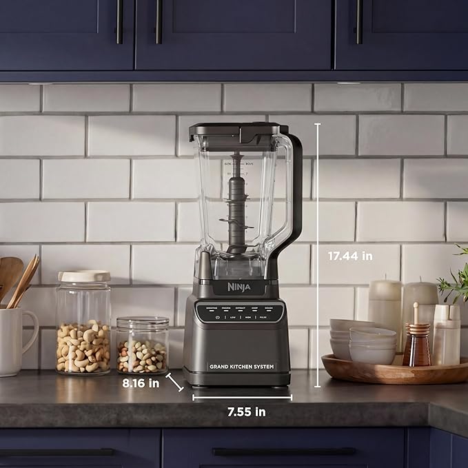 Ninja Kitchen System | All-in-One for Smoothies Frozen Drinks Veggie Chopper &amp More | With Full-Size Pitcher 8 Cup Food Processor Bowl (2) 18 oz. Cups | 1200 Watt | Dark Grey | BR601AMZ