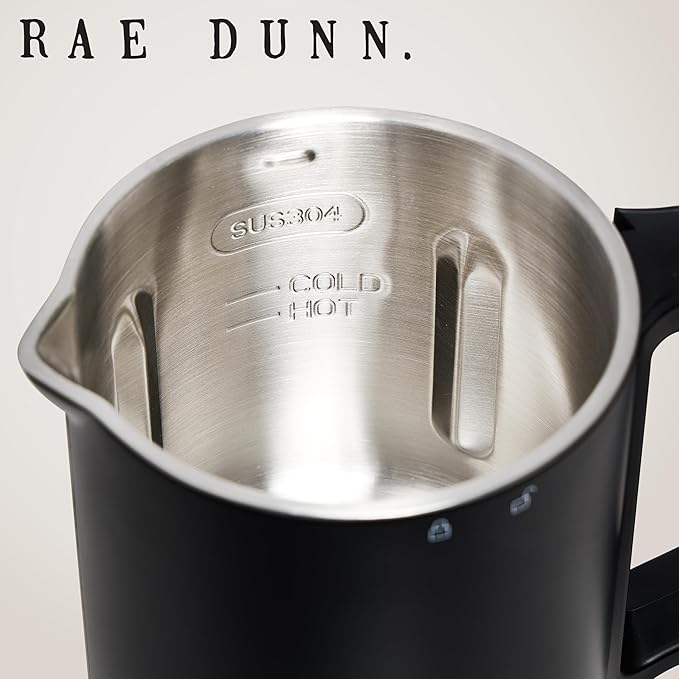 Rae Dunn 8-in-1 Nut &amp Plant Milk Maker – Almond Oat Soy &amp More – 800ml Cold / 700ml Hot – Automatic Delay Start Self-Clean – Includes Stirrer Measuring Cup &amp Brush Black