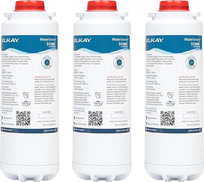 Elkay Genuine WaterSentry 51300C Lead + Microplastics NSF/ANSI Certified Filter (3-Pack)(Bottle Fillers)