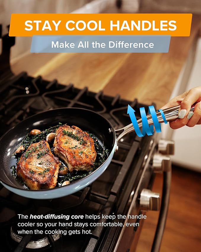 Nuwave Lux 13-Piece Premium Cookware Collection Healthy G10 Duralon Blue Ceramic Nonstick Ultra Durable PFAS-Free Lightweight &amp Works on All Cooktops