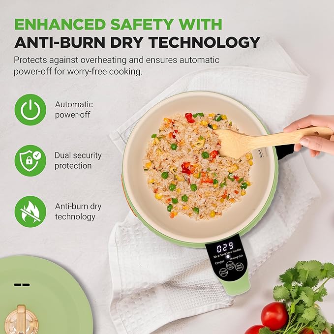 NutriChef 1.6 QT Portable Electric Rice Cooker &amp Lunch Maker | Multi-Functional &amp Non-Stick Ceramic Coating | Digital Control Panel | 6 Cook Functions: Rice Soup Stew Porridge &amp More |