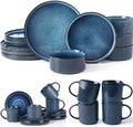 Famiware Dinnerware Set for 4 (12 Piece) and 12oz Mug Set and 3oz Espresso Cups and Saucers Set- Star Stoneware Dishes - Nebulas Blue