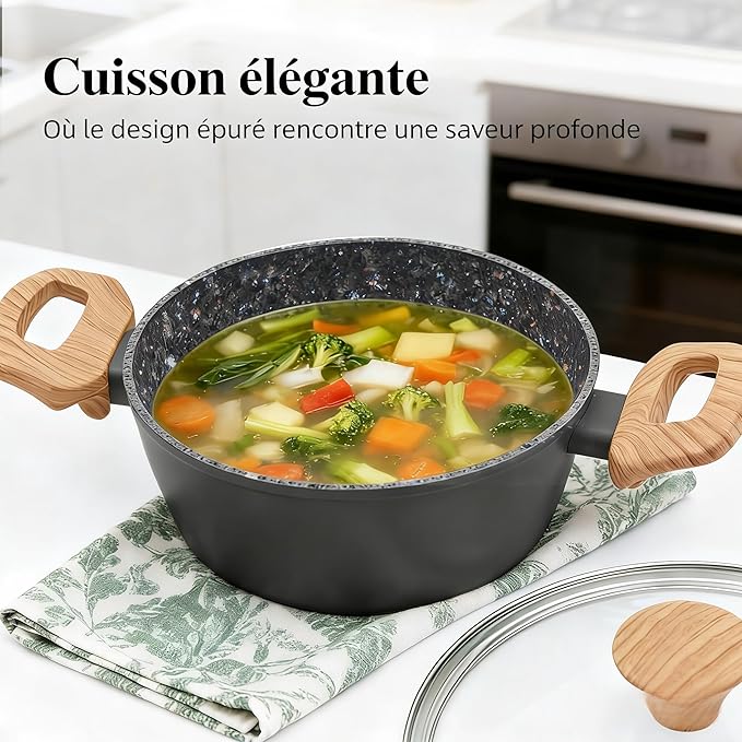3-Piece Nonstick Cookware Set 8.5 Inch Frying Pan &amp 2 Pots with Lids | PFAS &amp PFOA Free Non-Toxic Coating | Induction Compatible Dishwasher Safe | Pots and Pans Set for Beginner Kitchen