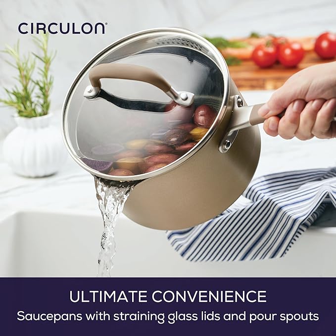 Circulon Premier Professional Hard Anodized Nonstick Cookware Induction Pots and Pans Set 8 Piece - Bronze