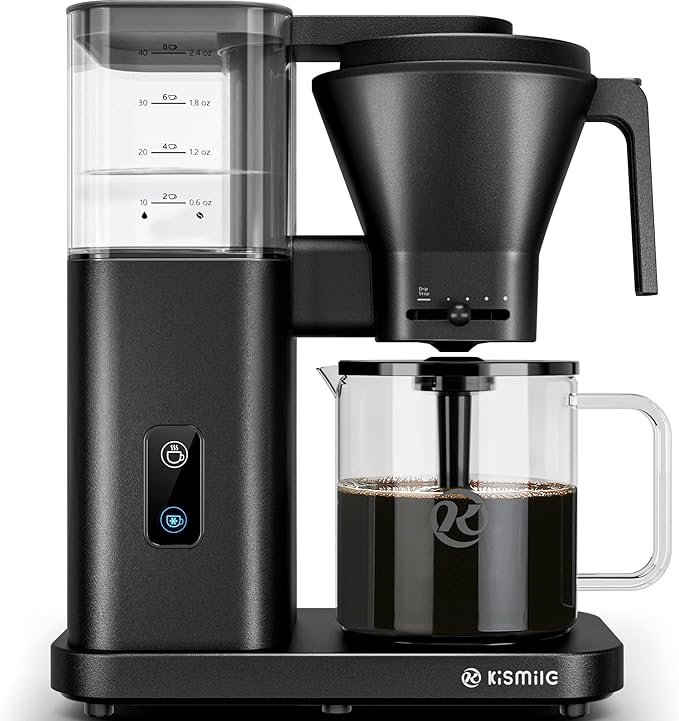 Kismile SCA-Certified 8 Cup Drip Coffee Maker Pour Over Coffee Machine with 3s Instant Heat 197–205℉ Adjustable Flow Control Removable Water Tank Deep Cold Brew &amp 40 Min Keep Warm (Black)