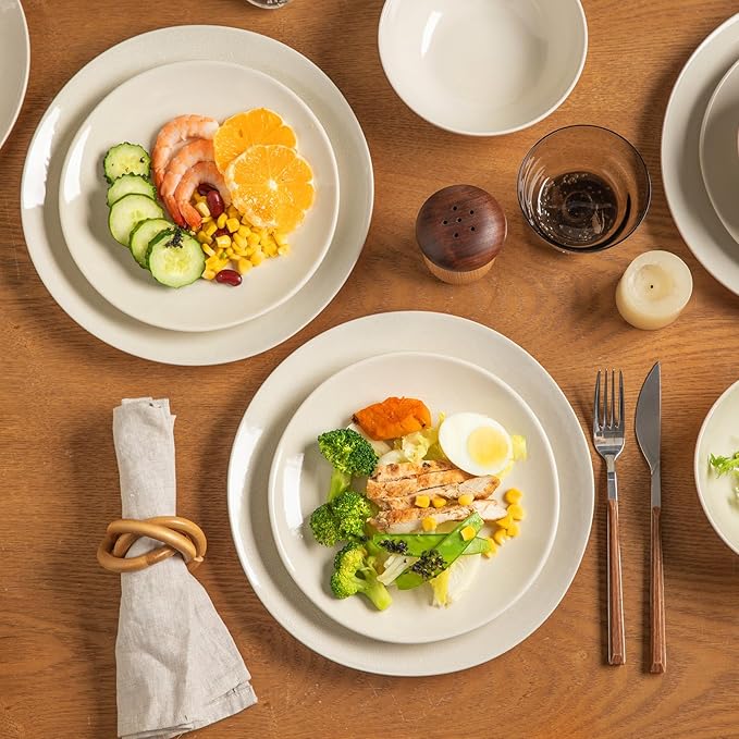 Ceramic Dinnerware Sets for 412 Pieces Plates and Bowls Sets Plates Pasta Bowls Soup Bowls Modern Stoneware Dishes Reaction Glaze (White)