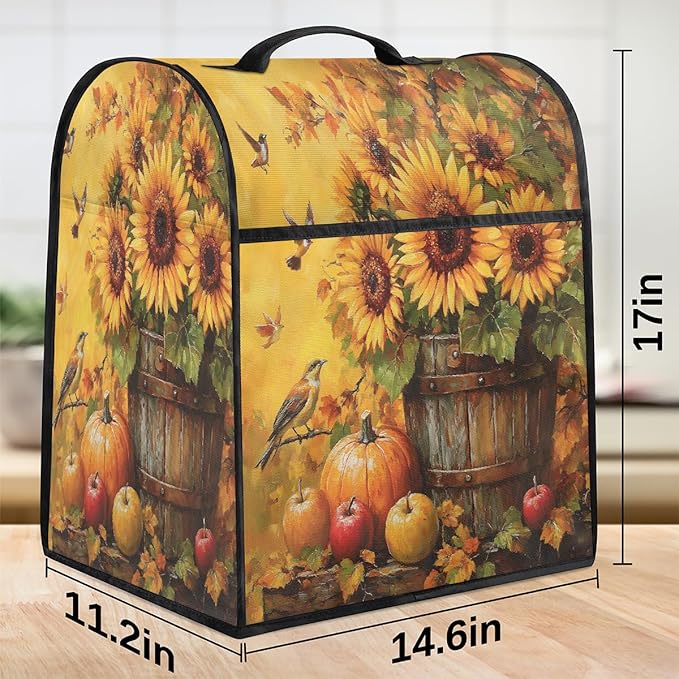 cfpolar Kitchen Aid Mixer Cover Compatible with 6-8 Quarts Pumpkin Sunflower Birds Stand Mixer Cover Kitchen Aid Mixers Accessories Appliance Organizer Bag Dust Covers with Zipper Pocket