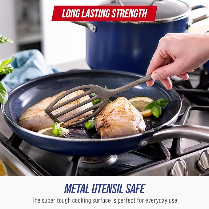 Blue Diamond 20 Piece Nonstick Cookware Set Diamond Ceramic Pots &amp Pans Dishwasher &amp Metal Utensil Safe Non Toxic PFAS-Free Kitchen Cooking Sauce &amp Saute Pans Oven &amp Broiler to 60