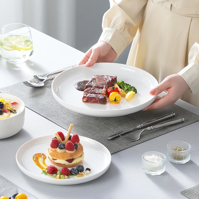 MALACASA Plates and Bowls Sets 24 Pieces Modern Porcelain Dinnerware Set for 8 Ceramic Dishware Dishes White Kitchen Dinner Dining Ware Set Microwave and Dishwasher Safe Series LUNA