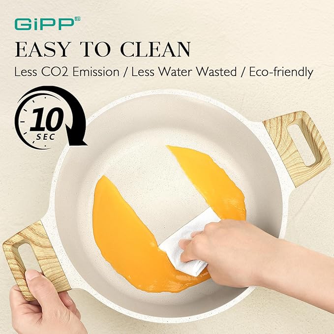 GiPP Pots and Pans Set Non Stick - 14 Pcs White Granite Kitchen Cookware Sets Nonstick Induction Cookware Cooking Pan Set with Frying Pans Saucepans and Silicone Utensils PFOS &amp PFOA Free