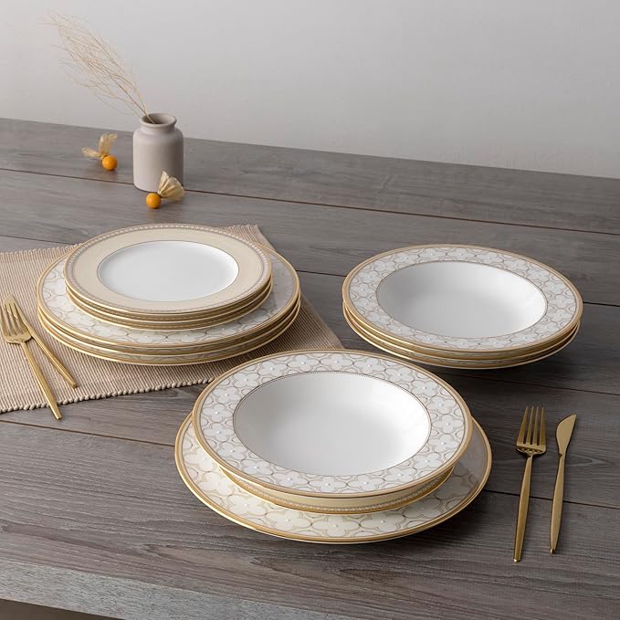 Noritake Trefolio Gold 12-Piece Dinnerware Set Service for 4