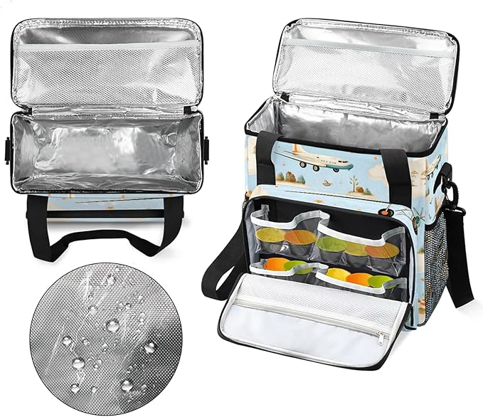 Cute Aircraft Coffee Maker Carring Bag Large Insulated Storage Organizer Case Tote Bags with Shoulder Strap for Travel Work Picnic