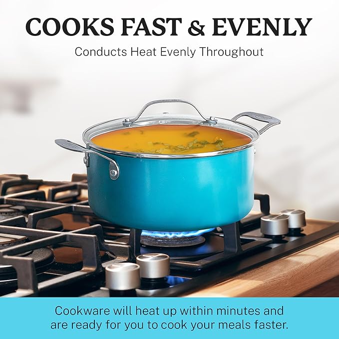 Gotham Steel 20 Piece Pots and Pans Set Nonstick Cookware Set Pot and Pan Set Kitchen Cookware Sets Ceramic Cookware Set Ceramic Pots and Pans Set Pot Set Dishwasher Safe Aqua Blue