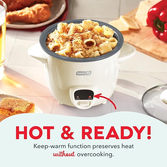 DASH Mini Rice Cooker Steamer with Removable Nonstick Pot Keep Warm Function &amp Recipe Guide .5 Quart for Soups Stews Grains &amp Oatmeal - Cream