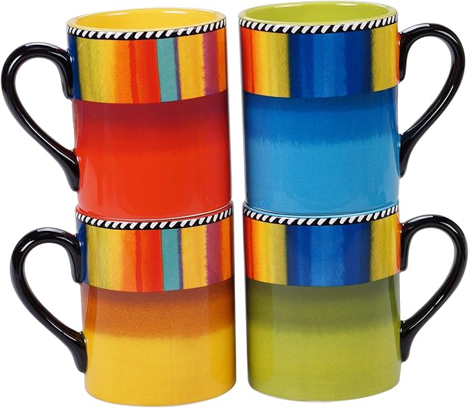 Sierra 16-Piece Ceramic Dinnerware Set: Service for 4 Includes Dinner Plates Salad Plates Mugs and Ice Cream Bowls - Great for Everyday Meals Entertaining and Vibrant Table Settings