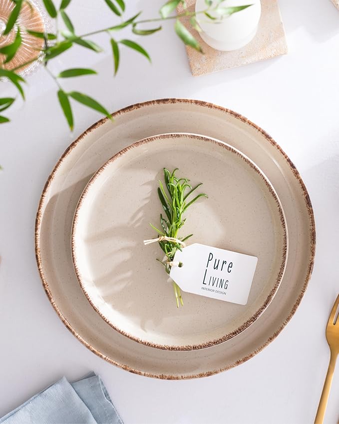 Earthenware dinnerware set 4 persons Rustic 16 pcs - Rustic design dinnerware set dishwasher safe - Bowl and plate set - Pure Living dinnerware in beige…