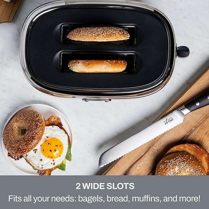 All-Clad Stainless Steel Toaster 2 Slot Removable Crumb Tray 850 Watts 7 Browning Levels Intuitive Touchscreen Extra High Lift Silver