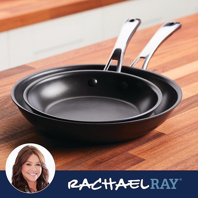 Rachael Ray Cook + Create Hard Anodized Nonstick Frying Pans/Skillet Set 9 Inch and 11.75 Inch - Black