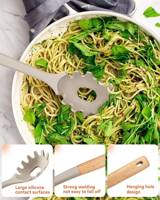 Kitchen Utensils Set 13PCS Silicone Cooking Utensils Heat Resistant Kitchen Utensil Spatula Set for Nonstick Cookware Wooden Handles Kitchen Gadgets Tools Set