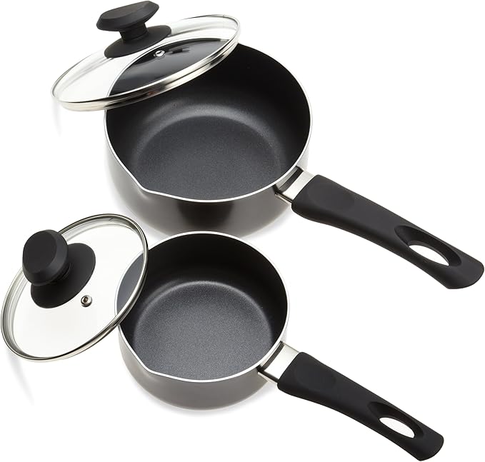 Ecolution Elements 8 Piece Nonstick Cookware Set PFOA Free Tempered Glass Steam Vented Lids Grey
