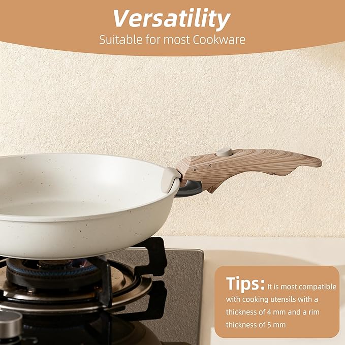 Removable Handle Pots and Pans Handles Replacement Detachable Wood-Like Handles for Cookware Compatible with Thin Edge Cookware