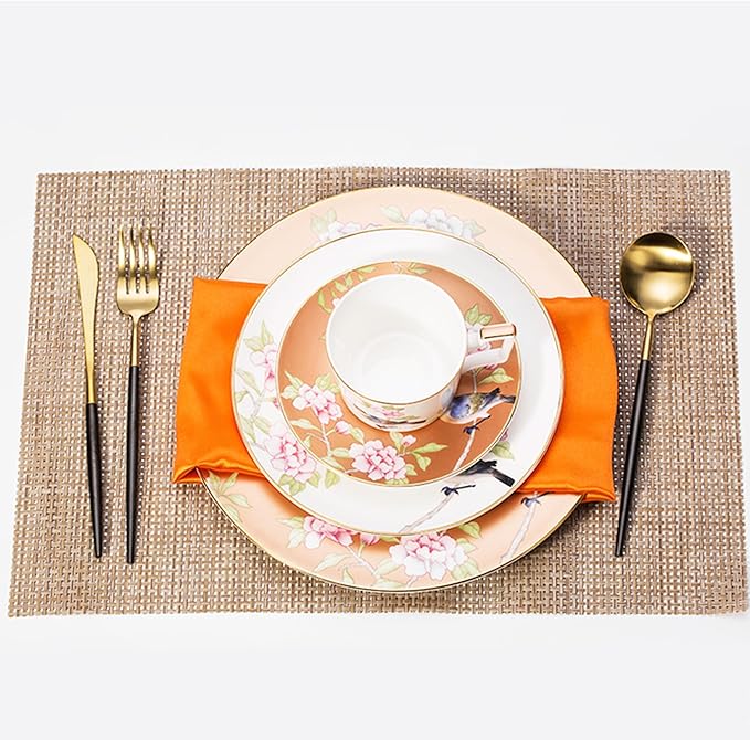 16-Piece Dinnerware Sets Round Dinner Plates Coffee Cup and Saucer Set bird and flower pattern dishes set Scratch Resistant Lead-Free Oven and Dishwasher Safe