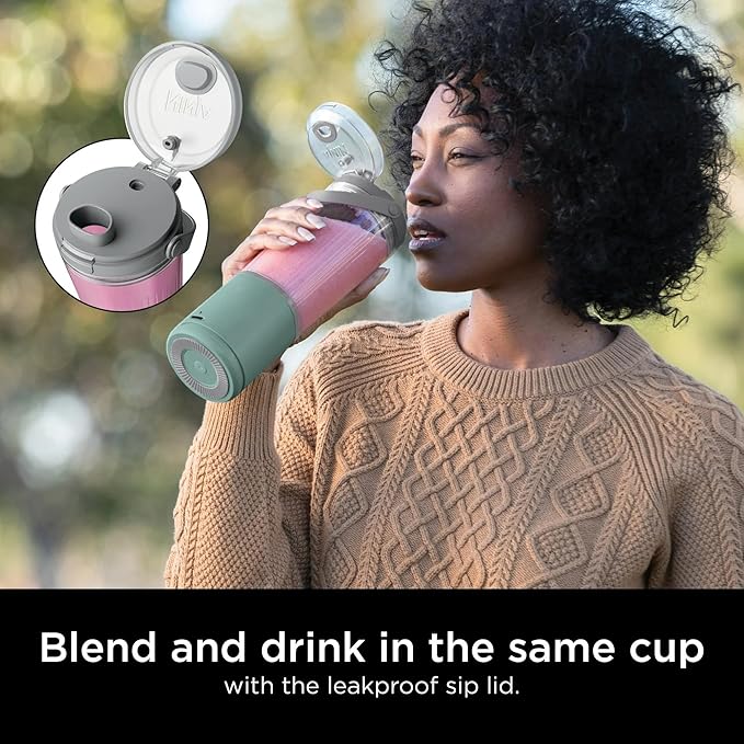 Ninja Blast 16 oz. Personal Portable Blender with Leak Proof Lid and Easy Sip Spout Perfect for Smoothies Cordless USB-C Rechargeable Dishwasher Safe Parts (Renewed) (Forest Green)
