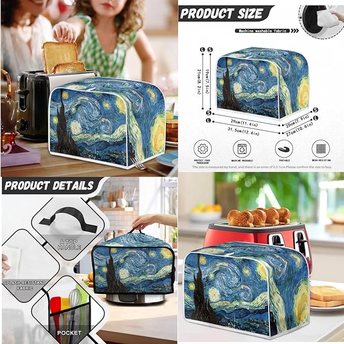 The Starry Night 2 Slice Toaster Cover Small Appliance 3-Pcs SetBread Toaster Blender and Slow Cooker Cover Dust and Fingerprint Protection Machine Washable Kitchen Decor