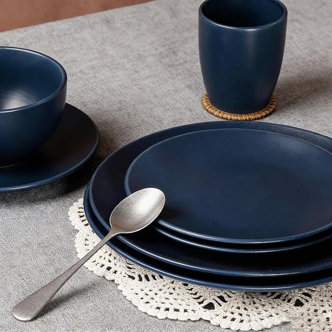 wocaxc16-Pieces Stoneware Dinnerware Set Kitchen Dinnerware Ceramic Crockery Set Dinner Service Set for 4 Include Dinner Plate Dessert Plate Cereal Bowl and Mug. (navy blue)