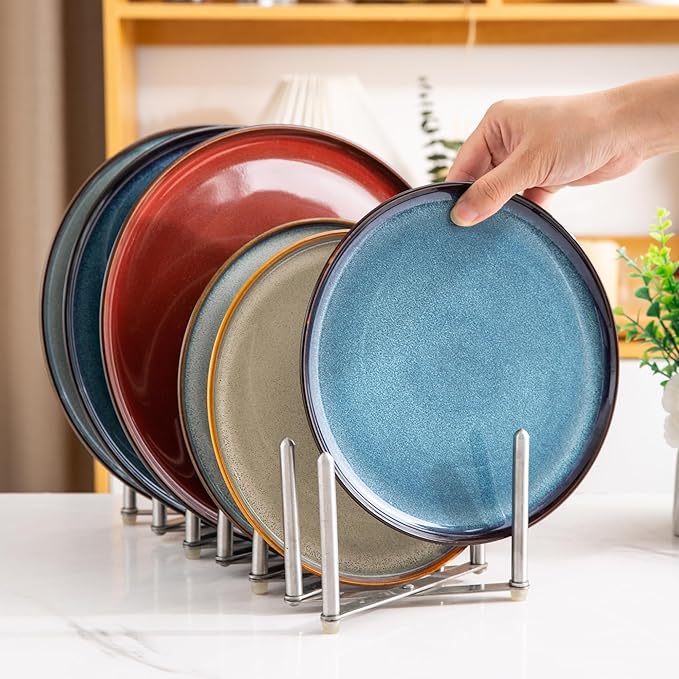 Ceramic Dinnerware Sets of 6Poreclain Plates and Bowls SetsHandmade Reactive Glaze Dishes SetChip Resistant and Scratch Resistant | Oven&ampDishwasher &amp Microwave Safe)-Colorflu(124PCS)