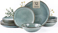 AmorArc Ceramic Dinnerware SetsHandmade Reactive Glaze Stoneware Plates and Bowls SetsHighly Scratch Resistant | Dishwasher &amp Microwave Safe Dishes SetService for 4 (12pc)