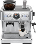 Chefman Crema Supreme 15 Bar Espresso Machine with Milk Frother Barista Steam Wand Professional Coffee Maker with Coffee Grinder 30 Grind Settings 3L Removable Water Tank - Stainless Steel