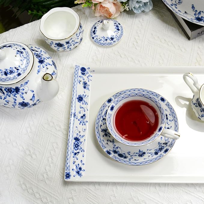 Fine Bone China Dinnerware Set for 4 12-Piece Blue and White Porcelain Dinnerware Set Bone China Serving Trays