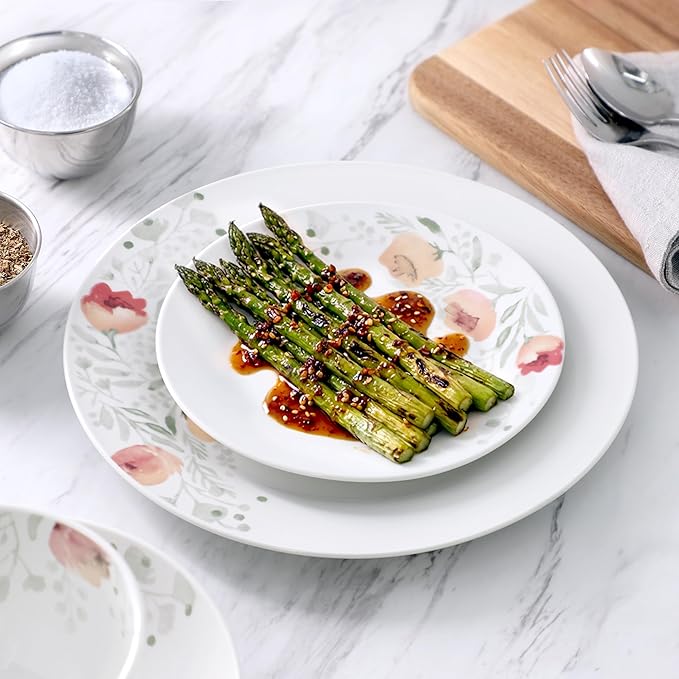 Elama Poppy 16 Piece Porcelain Double Bowl Dinnerware Set Service for 4