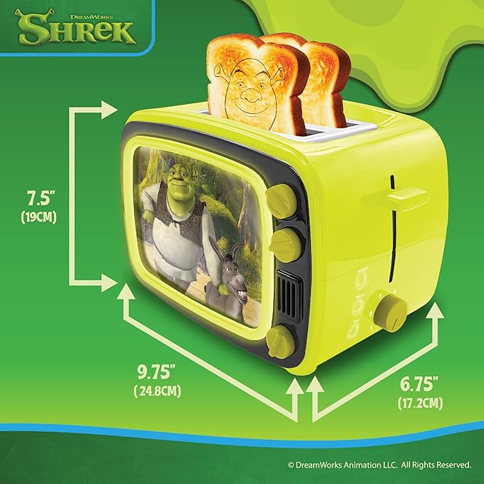 Uncanny Brands Shrek Retro TV Toaster with Light Up Frame Two Slice Model with Shrek Artwork Themed Kitchen Appliance