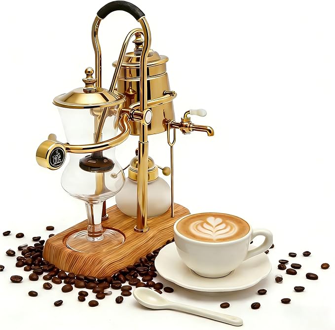 Belgian Balance Syphon Vacuum Coffee Maker 500 ml Vintage Gravity Brewing SystemManual Tabletop Coffee BrewerElegant Design Retro-Style (Gold)