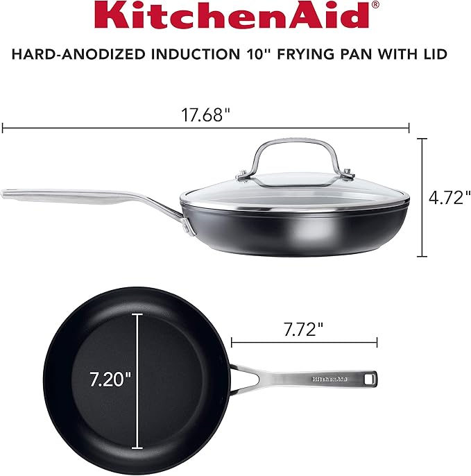 KitchenAid Hard Anodized Induction Nonstick Fry Pan/Skillet with Lid 10 Inch Matte Black
